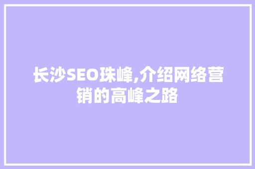 长沙SEO珠峰,介绍网络营销的高峰之路