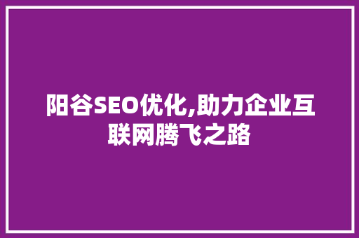 阳谷SEO优化,助力企业互联网腾飞之路