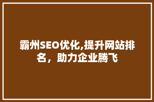 霸州SEO优化,提升网站排名，助力企业腾飞