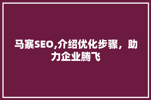 马寨SEO,介绍优化步骤，助力企业腾飞