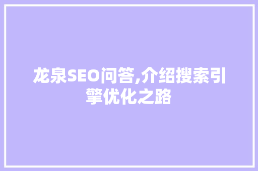 龙泉SEO问答,介绍搜索引擎优化之路