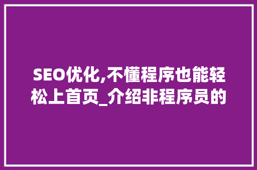 SEO优化,不懂程序也能轻松上首页_介绍非程序员的SEO方法