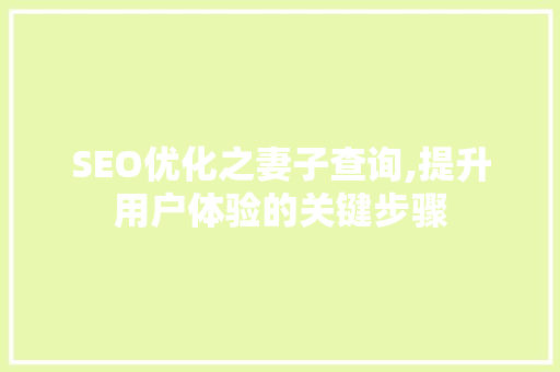 SEO优化之妻子查询,提升用户体验的关键步骤