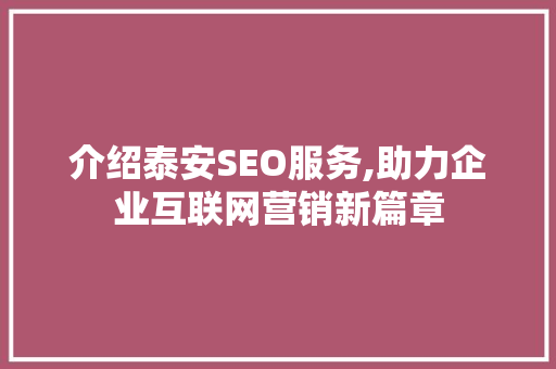 介绍泰安SEO服务,助力企业互联网营销新篇章