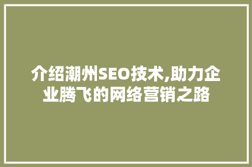介绍潮州SEO技术,助力企业腾飞的网络营销之路