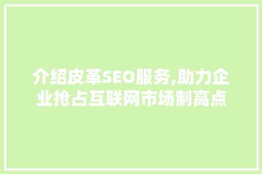 介绍皮革SEO服务,助力企业抢占互联网市场制高点