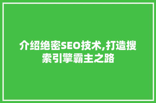 介绍绝密SEO技术,打造搜索引擎霸主之路
