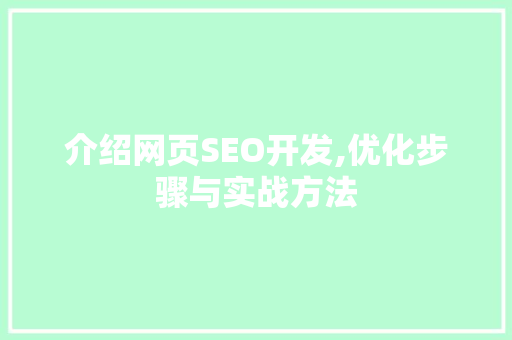 介绍网页SEO开发,优化步骤与实战方法