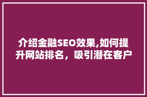 介绍金融SEO效果,如何提升网站排名，吸引潜在客户