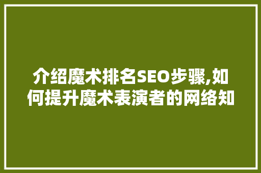 介绍魔术排名SEO步骤,如何提升魔术表演者的网络知名度