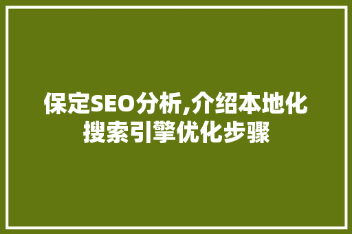 保定SEO分析,介绍本地化搜索引擎优化步骤