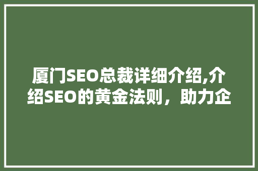 厦门SEO总裁详细介绍,介绍SEO的黄金法则，助力企业腾飞