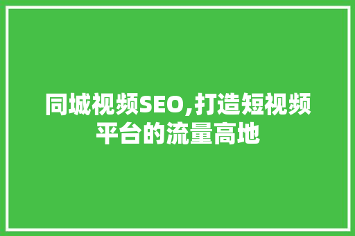 同城视频SEO,打造短视频平台的流量高地