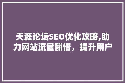 天涯论坛SEO优化攻略,助力网站流量翻倍，提升用户粘性