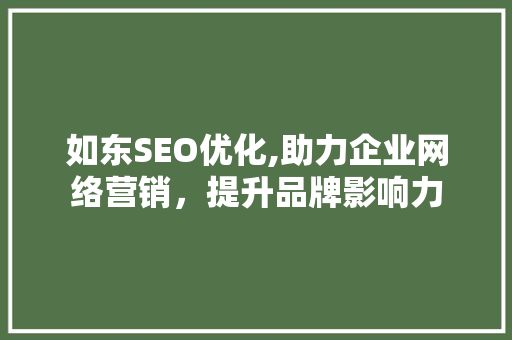 如东SEO优化,助力企业网络营销，提升品牌影响力