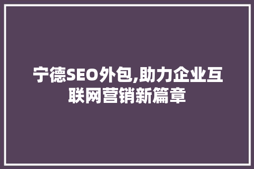 宁德SEO外包,助力企业互联网营销新篇章