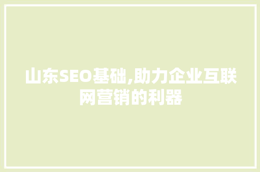 山东SEO基础,助力企业互联网营销的利器