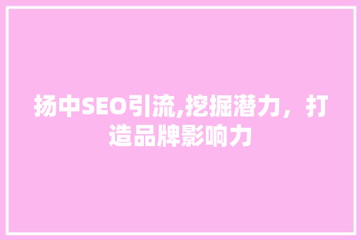 扬中SEO引流,挖掘潜力，打造品牌影响力