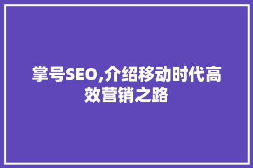 掌号SEO,介绍移动时代高效营销之路