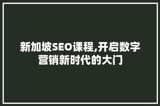 新加坡SEO课程,开启数字营销新时代的大门