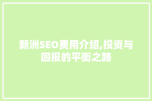 新洲SEO费用介绍,投资与回报的平衡之路