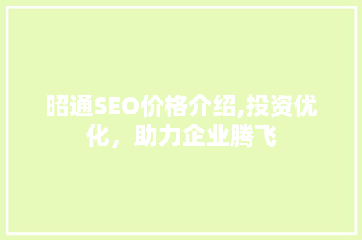 昭通SEO价格介绍,投资优化，助力企业腾飞