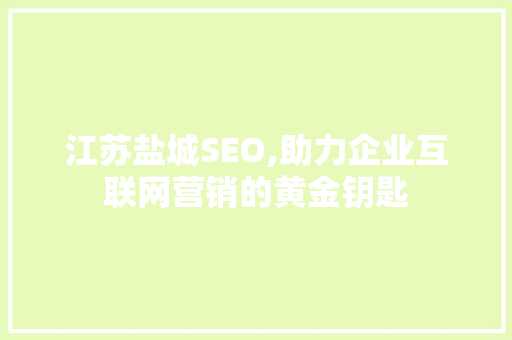 江苏盐城SEO,助力企业互联网营销的黄金钥匙
