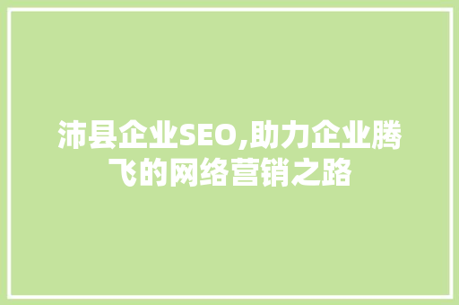 沛县企业SEO,助力企业腾飞的网络营销之路