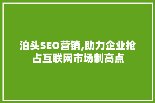 泊头SEO营销,助力企业抢占互联网市场制高点