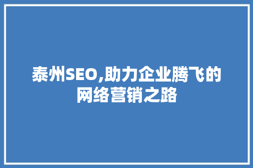 泰州SEO,助力企业腾飞的网络营销之路