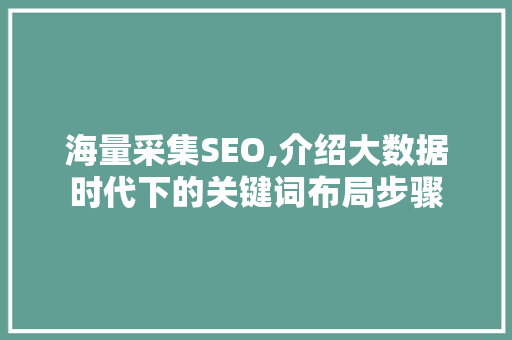 海量采集SEO,介绍大数据时代下的关键词布局步骤