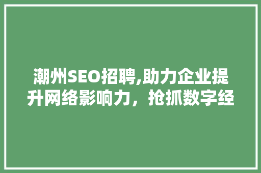 潮州SEO招聘,助力企业提升网络影响力，抢抓数字经济新机遇