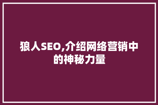 狼人SEO,介绍网络营销中的神秘力量