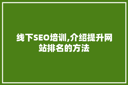 线下SEO培训,介绍提升网站排名的方法