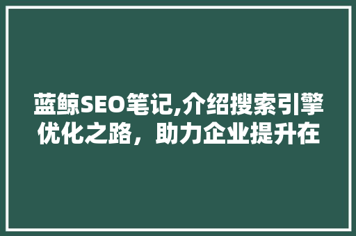 蓝鲸SEO笔记,介绍搜索引擎优化之路，助力企业提升在线竞争力
