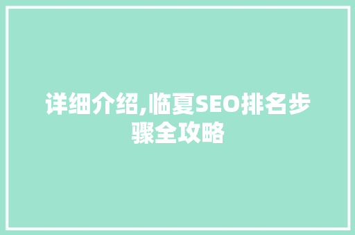 详细介绍,临夏SEO排名步骤全攻略