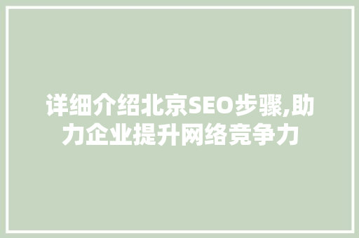 详细介绍北京SEO步骤,助力企业提升网络竞争力
