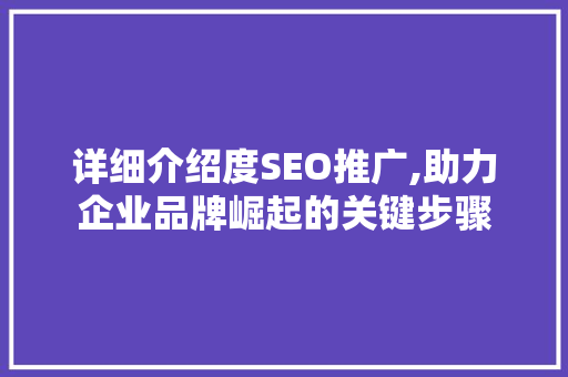 详细介绍度SEO推广,助力企业品牌崛起的关键步骤