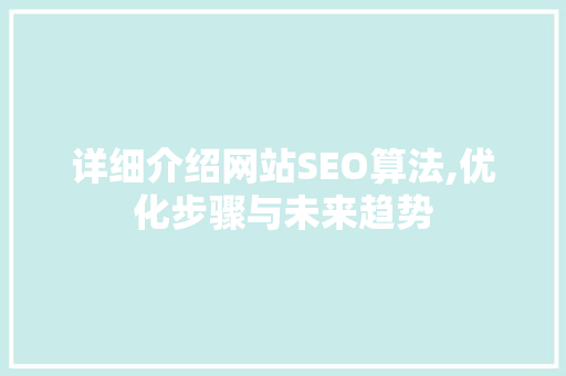详细介绍网站SEO算法,优化步骤与未来趋势