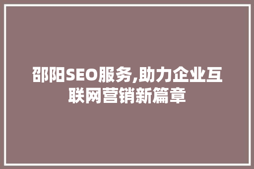邵阳SEO服务,助力企业互联网营销新篇章