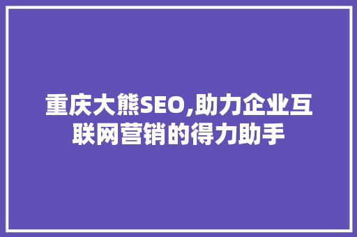 重庆大熊SEO,助力企业互联网营销的得力助手