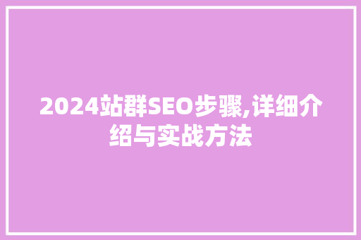 2024站群SEO步骤,详细介绍与实战方法