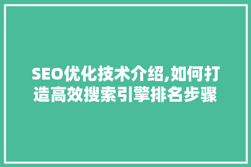 SEO优化技术介绍,如何打造高效搜索引擎排名步骤