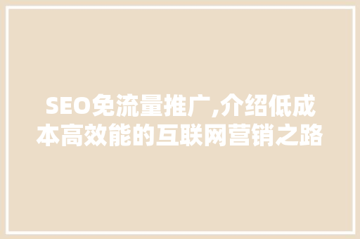 SEO免流量推广,介绍低成本高效能的互联网营销之路