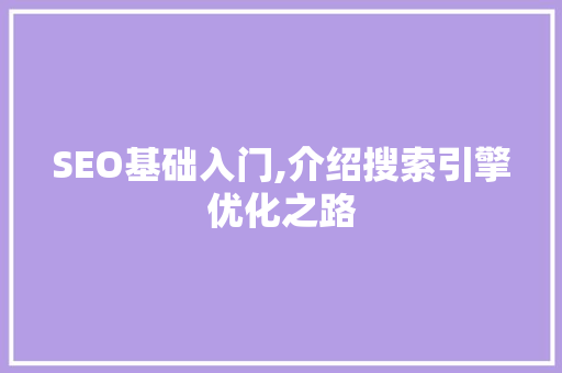 SEO基础入门,介绍搜索引擎优化之路