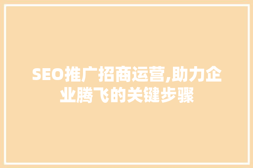 SEO推广招商运营,助力企业腾飞的关键步骤