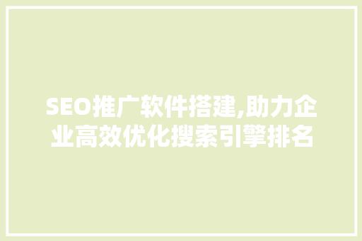 SEO推广软件搭建,助力企业高效优化搜索引擎排名