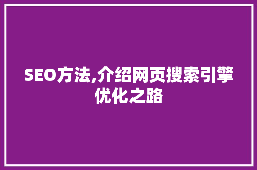 SEO方法,介绍网页搜索引擎优化之路