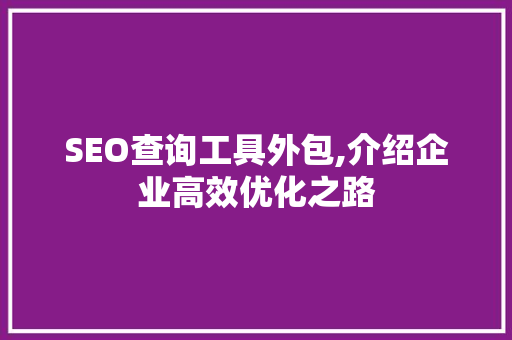 SEO查询工具外包,介绍企业高效优化之路
