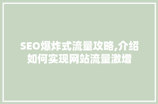 SEO爆炸式流量攻略,介绍如何实现网站流量激增